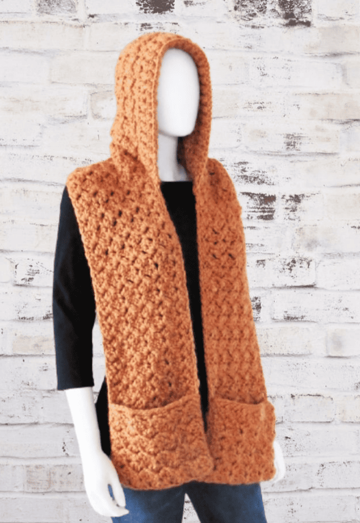 Crochet Hope Hooded Scarf with Pockets