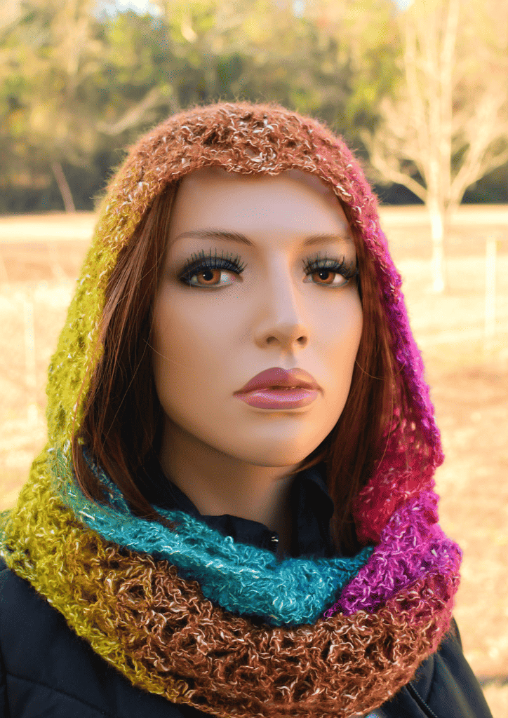 Crochet Lace Jewels Hooded Scarf