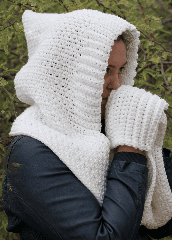 Crochet Woodland Hooded Scarf with Pockets