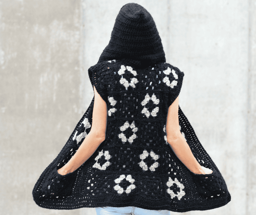 Hooded Granny Square Crochet Vest