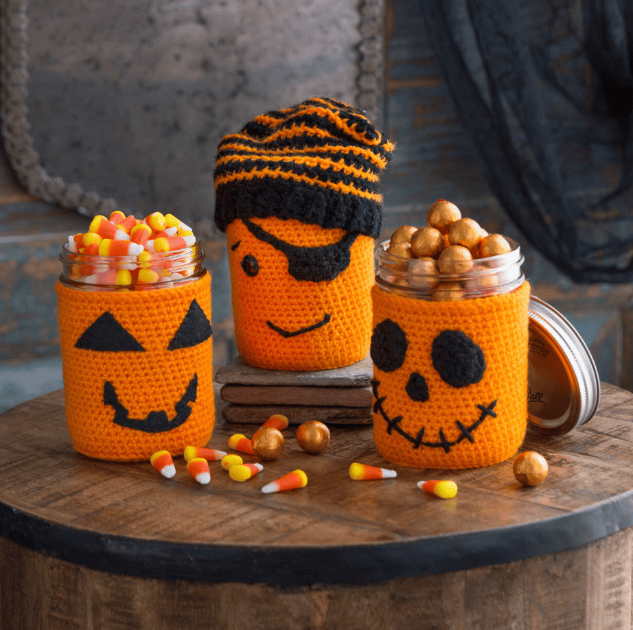 Crochet Halloween Jar Cozies