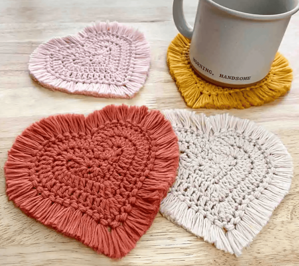Boho Crochet Heart Coasters