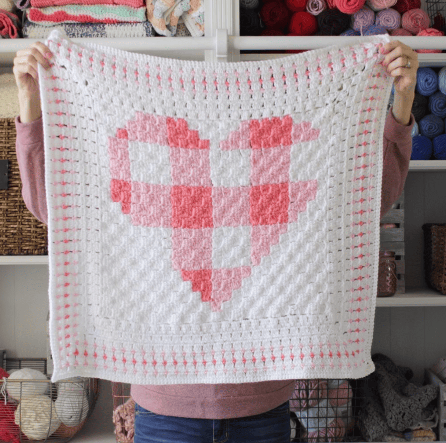 Gingham Heart Crochet Blanket