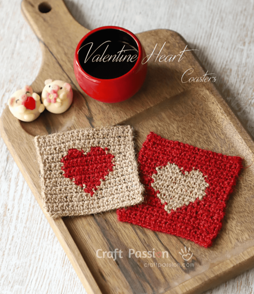 Valentine Heart Crochet Coasters