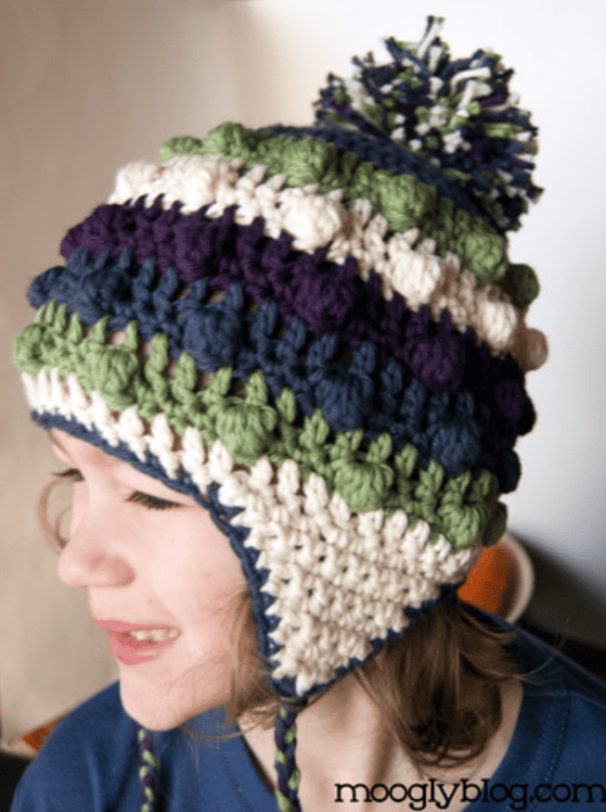 Bobble Poof Crochet Earflap Hat